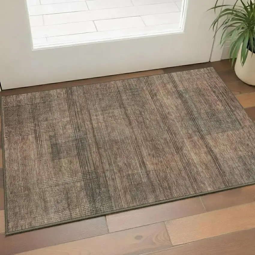 Rust And Gray Striped Washable Area Rug With UV Protection Photo 1