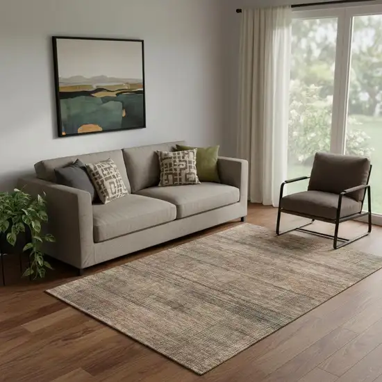 Rust And Gray Striped Washable Area Rug With UV Protection Photo 1