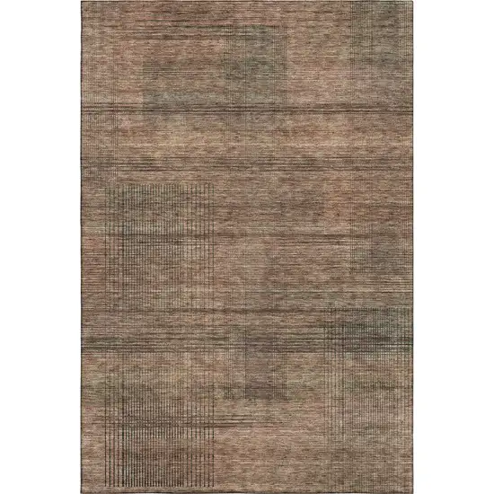 Rust And Gray Striped Washable Area Rug With UV Protection Photo 3