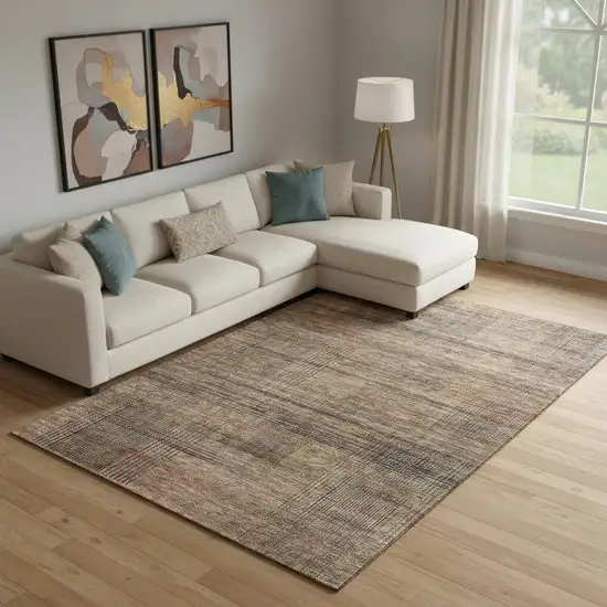 Rust And Gray Striped Washable Area Rug With UV Protection Photo 2