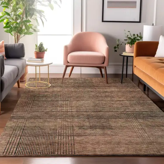 Rust And Gray Striped Washable Area Rug With UV Protection Photo 2