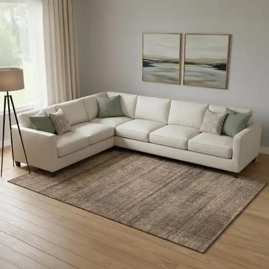 Rust And Gray Striped Washable Area Rug With UV Protection Photo 2