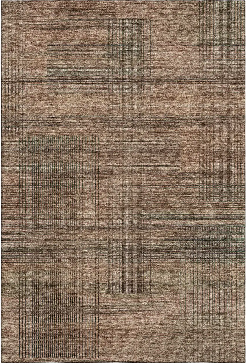 Rust And Gray Striped Washable Area Rug With UV Protection Photo 3