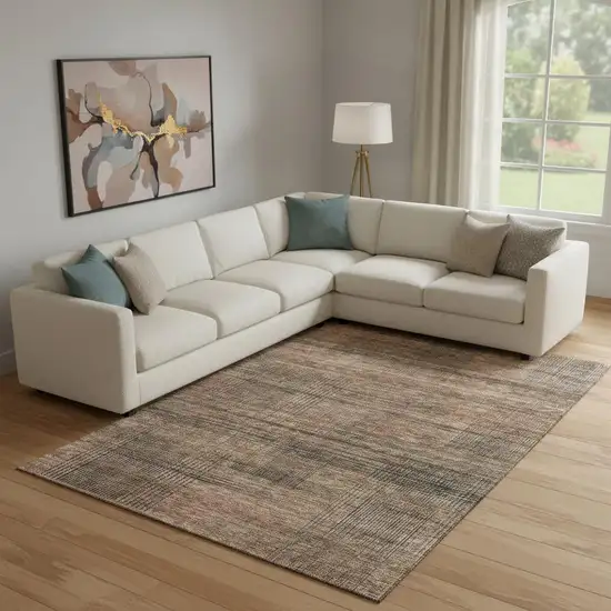 Rust And Gray Striped Washable Area Rug With UV Protection Photo 2