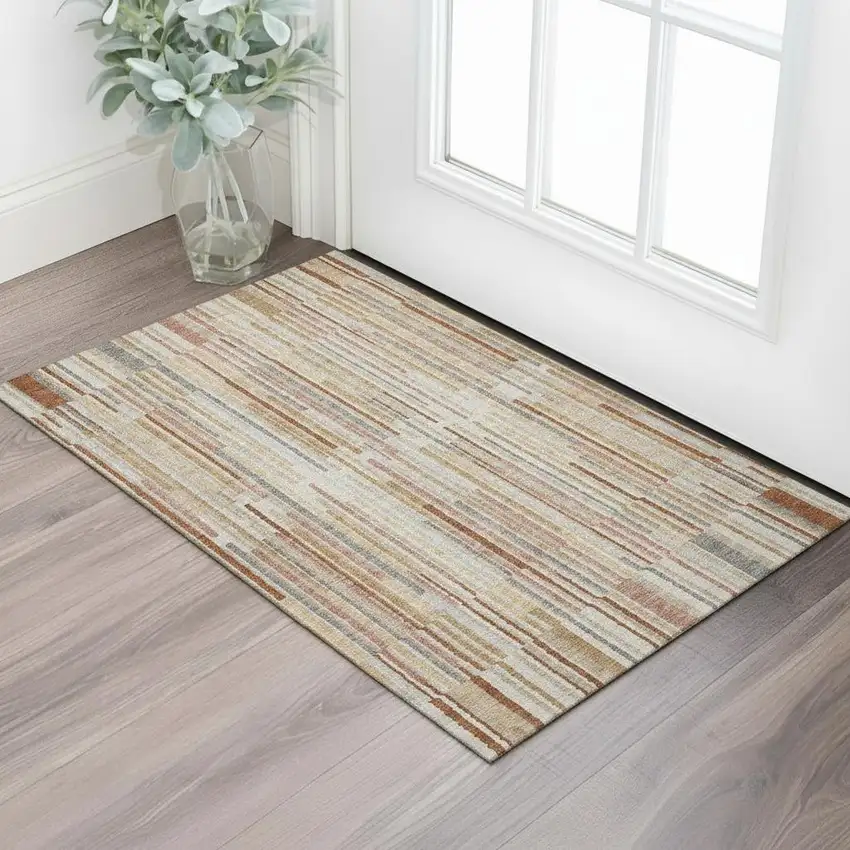 Rust And Gray Striped Washable Area Rug With UV Protection Photo 2