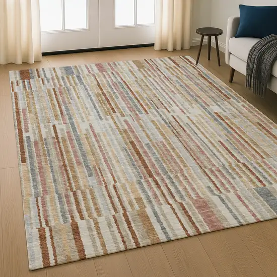 Rust And Gray Striped Washable Area Rug With UV Protection Photo 5