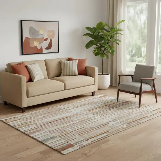 Rust And Gray Striped Washable Area Rug With UV Protection Photo 2