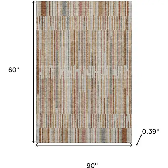 Rust And Gray Striped Washable Area Rug With UV Protection Photo 9