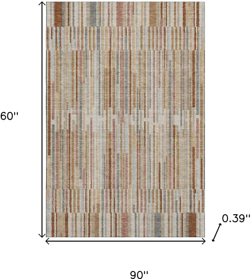 Rust And Gray Striped Washable Area Rug With UV Protection Photo 9