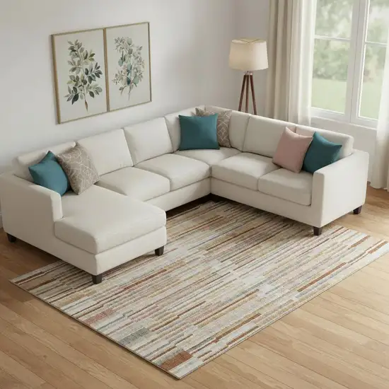 Rust And Gray Striped Washable Area Rug With UV Protection Photo 2