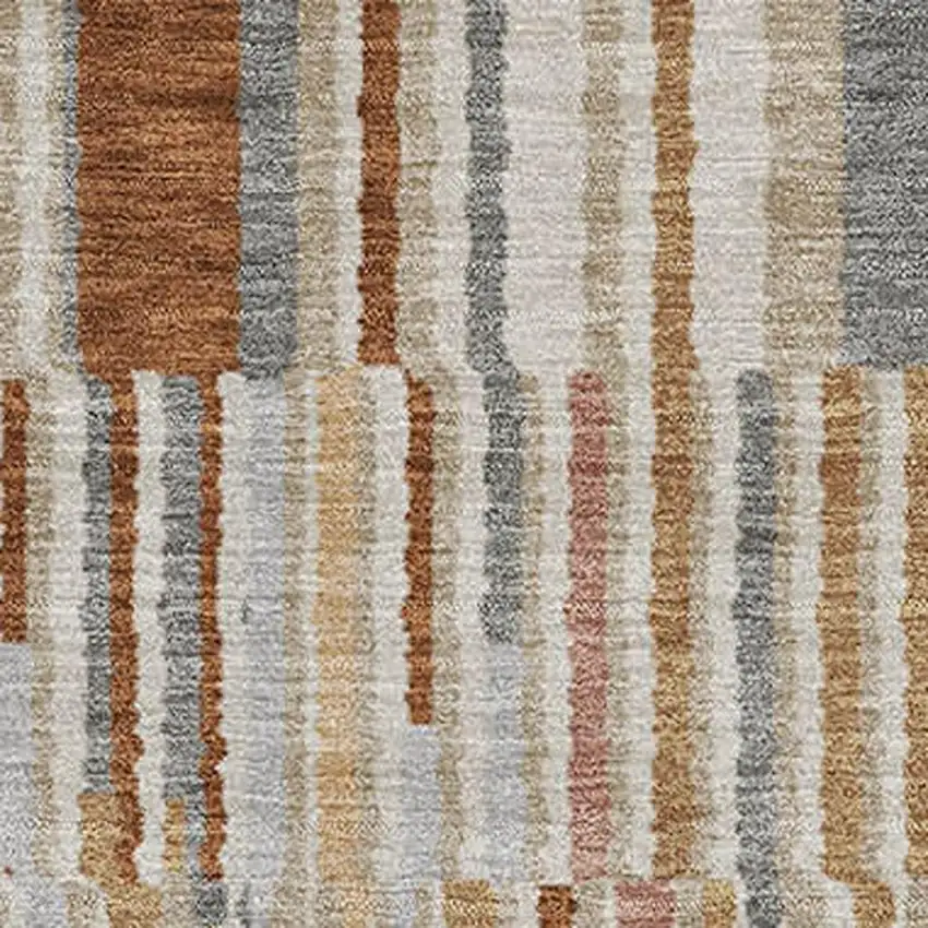 Rust And Gray Striped Washable Area Rug With UV Protection Photo 3