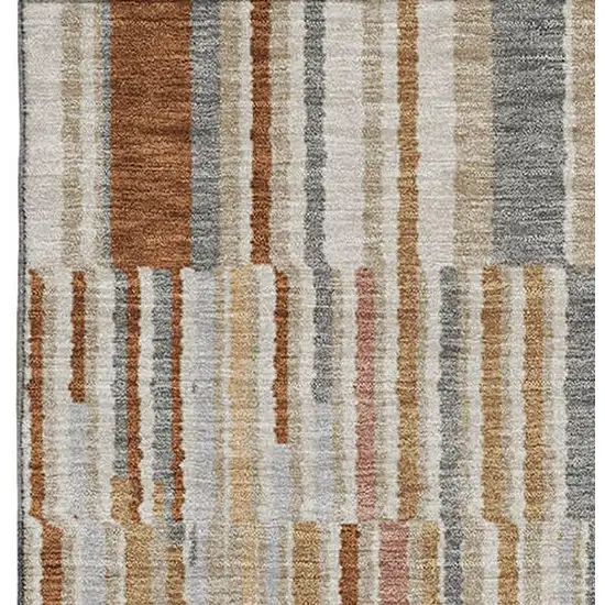Rust And Gray Striped Washable Area Rug With UV Protection Photo 3
