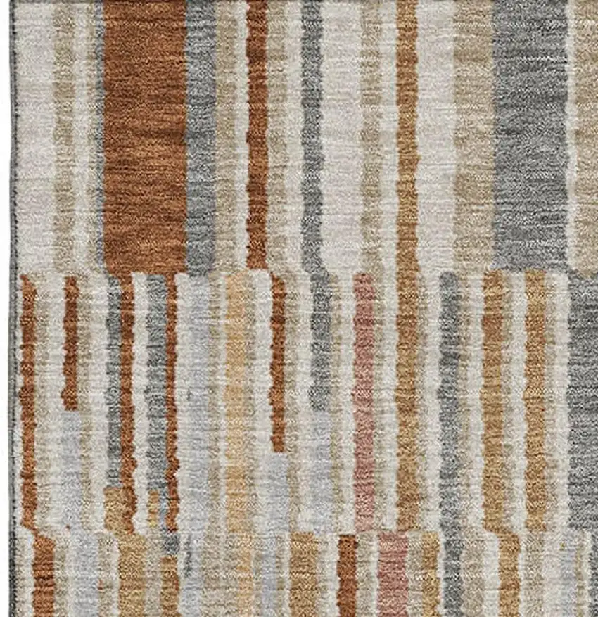 Rust And Gray Striped Washable Area Rug With UV Protection Photo 3