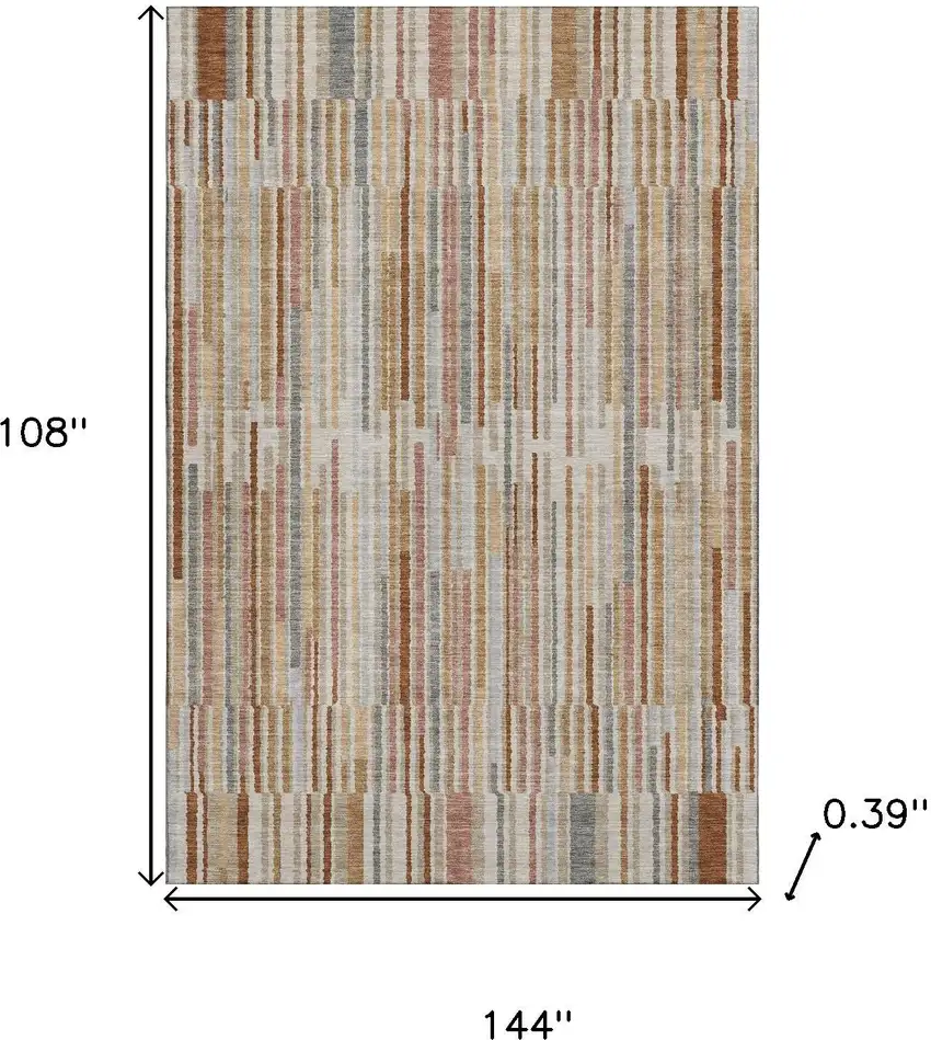 Rust And Gray Striped Washable Area Rug With UV Protection Photo 8