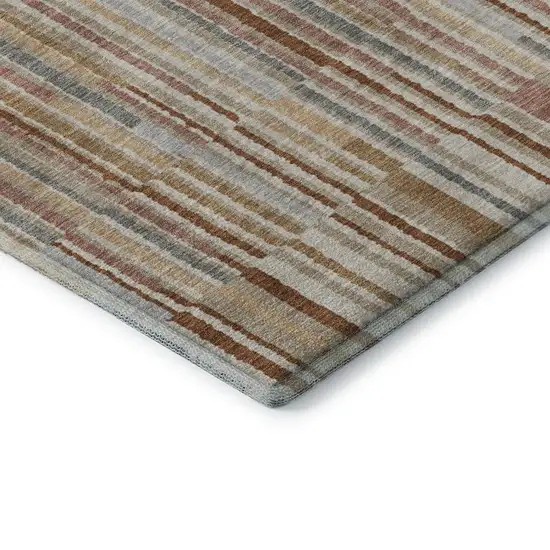 Rust And Gray Striped Washable Area Rug With UV Protection Photo 6