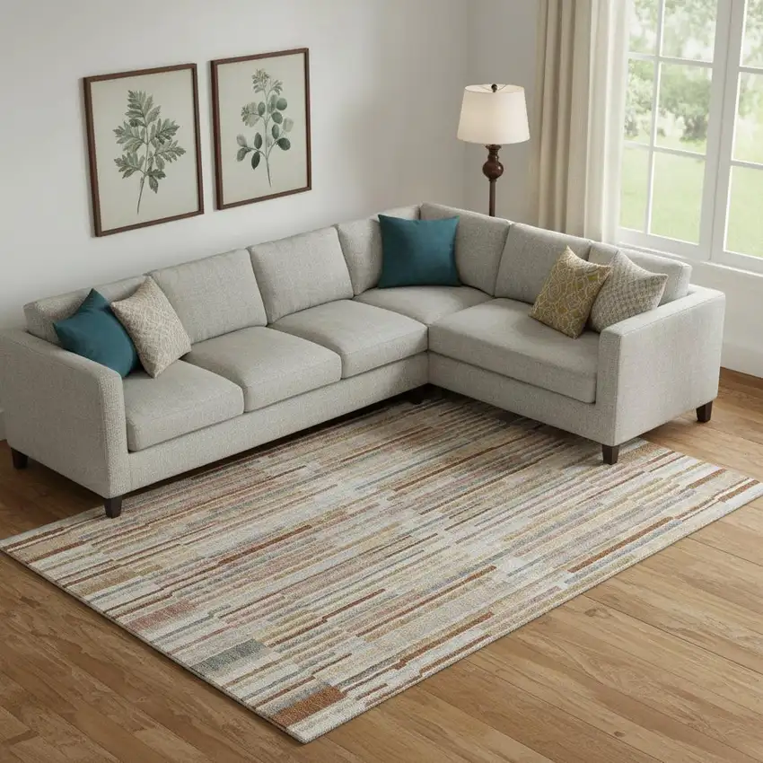 Rust And Gray Striped Washable Area Rug With UV Protection Photo 2