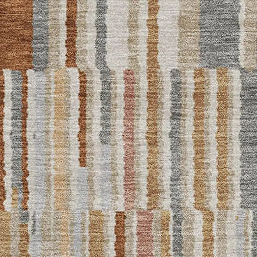 Rust And Gray Striped Washable Area Rug With UV Protection Photo 3