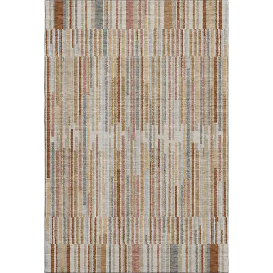 Rust And Gray Striped Washable Area Rug With UV Protection Photo 1
