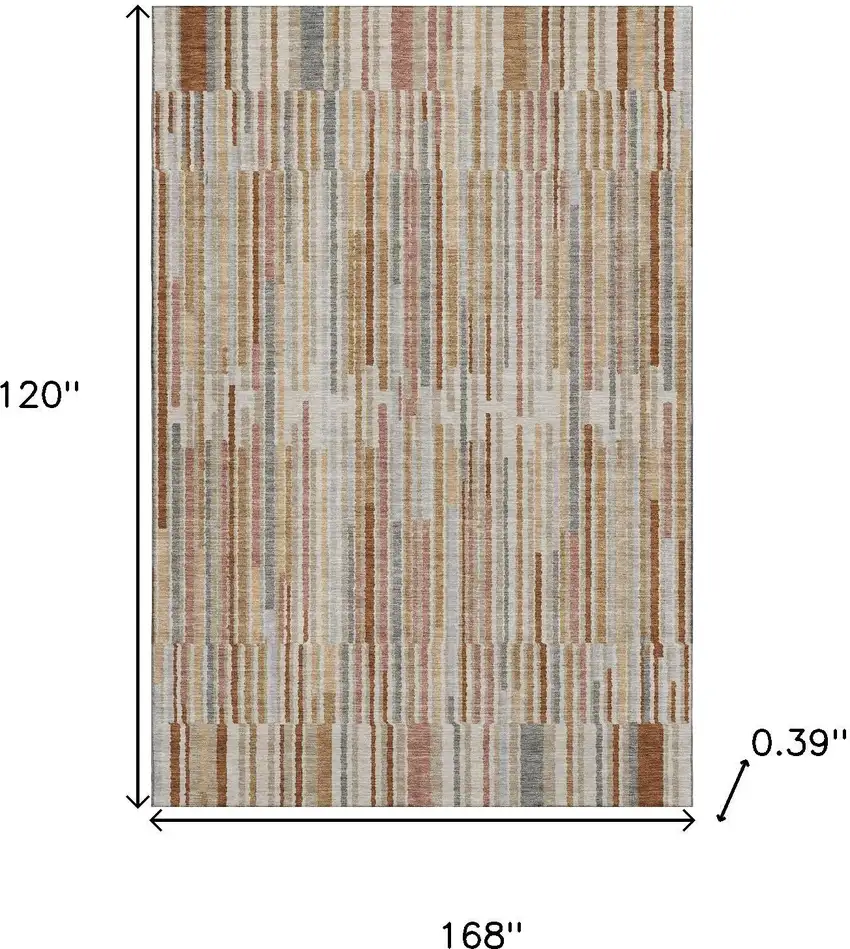 Rust And Gray Striped Washable Area Rug With UV Protection Photo 9