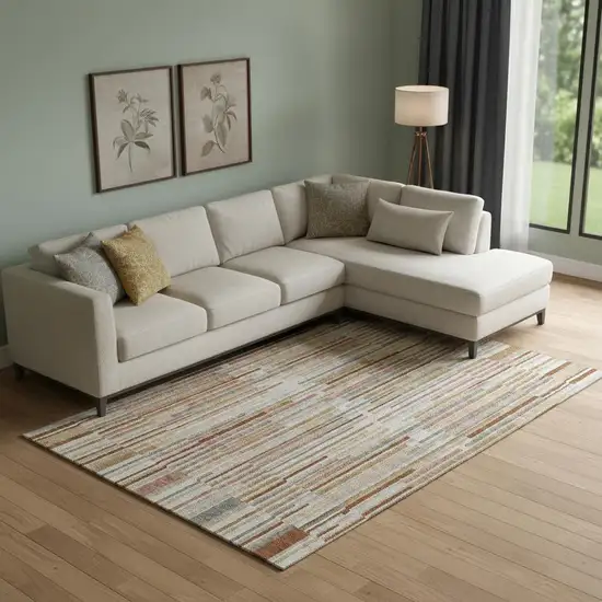 Rust And Gray Striped Washable Area Rug With UV Protection Photo 2