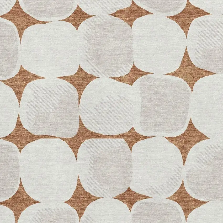 Rust And Ivory Abstract Geometric Washable Area Rug With UV Protection Photo 3