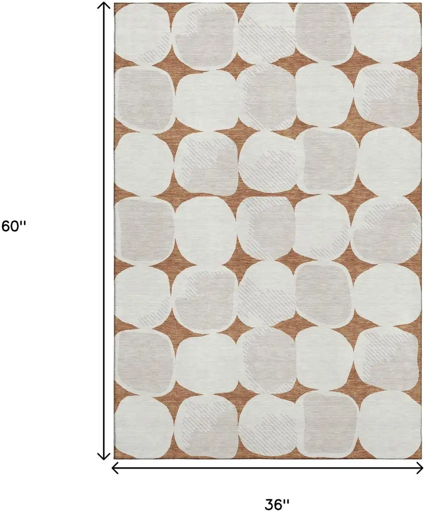 Rust And Ivory Abstract Geometric Washable Area Rug With UV Protection Photo 3