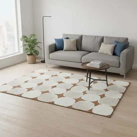 Rust And Ivory Abstract Geometric Washable Area Rug With UV Protection Photo 2