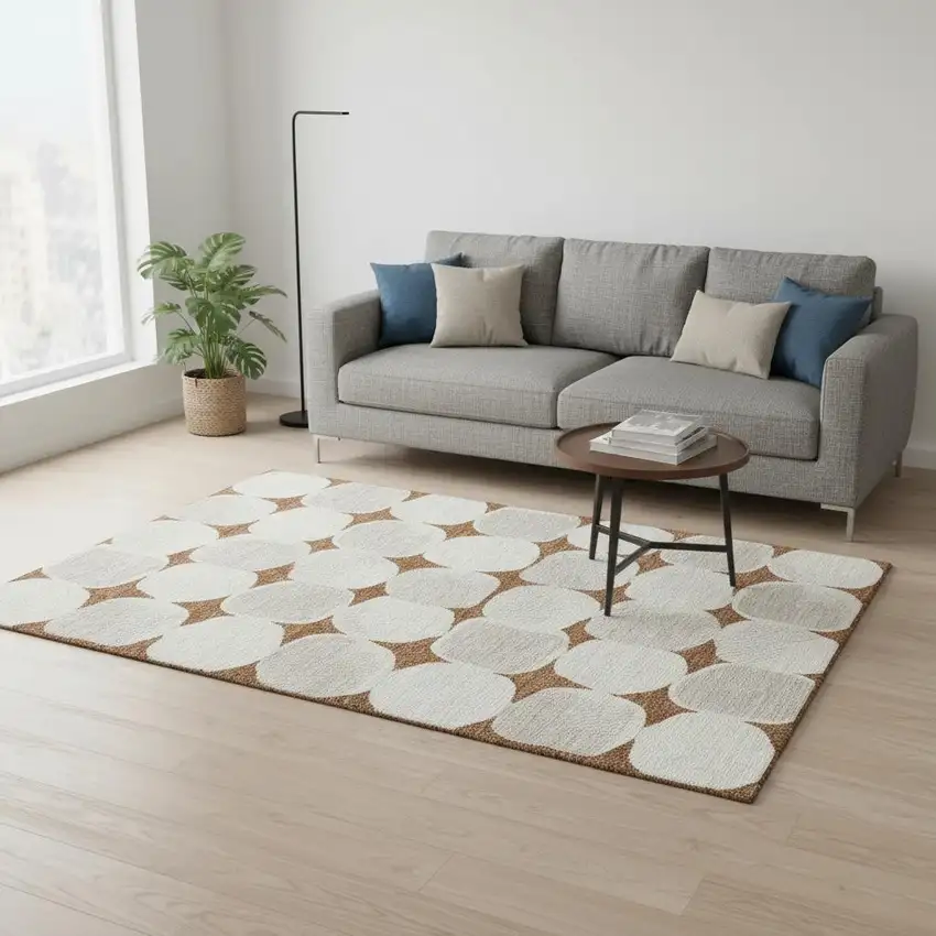 Rust And Ivory Abstract Geometric Washable Area Rug With UV Protection Photo 2