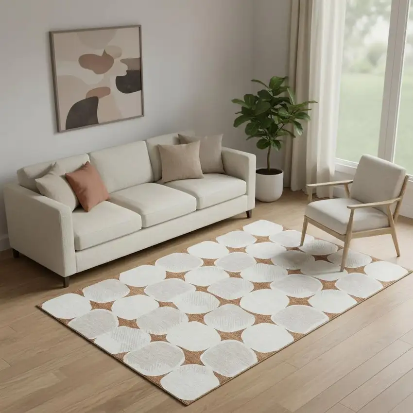 Rust And Ivory Abstract Geometric Washable Area Rug With UV Protection Photo 1