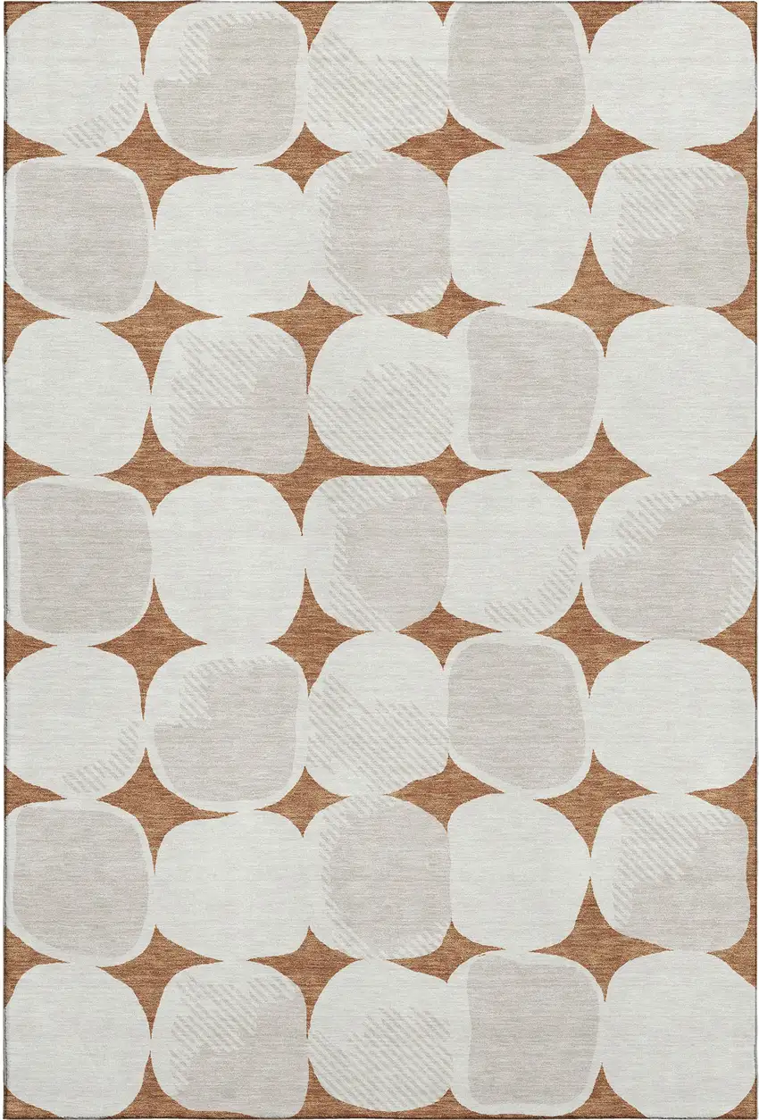 Rust And Ivory Abstract Geometric Washable Area Rug With UV Protection Photo 1