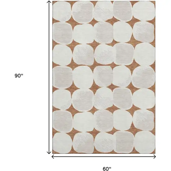 Rust And Ivory Abstract Geometric Washable Area Rug With UV Protection Photo 8