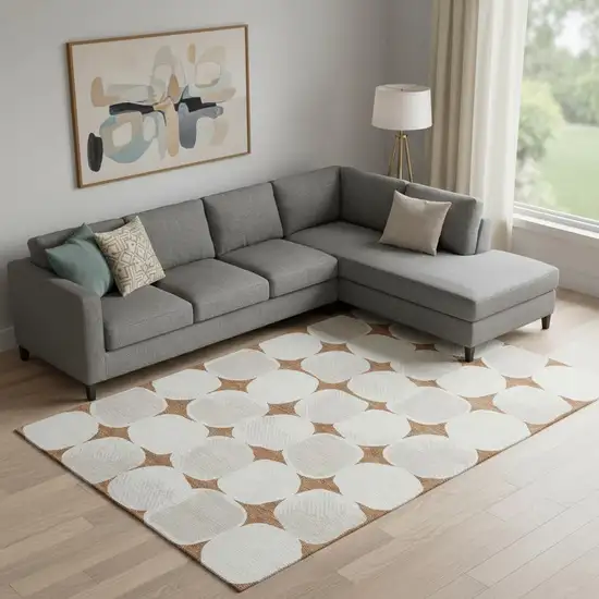 Rust And Ivory Abstract Geometric Washable Area Rug With UV Protection Photo 1