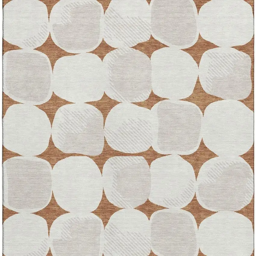 Rust And Ivory Abstract Geometric Washable Area Rug With UV Protection Photo 4