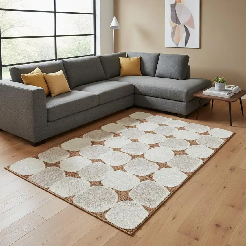 Rust And Ivory Abstract Geometric Washable Area Rug With UV Protection Photo 2