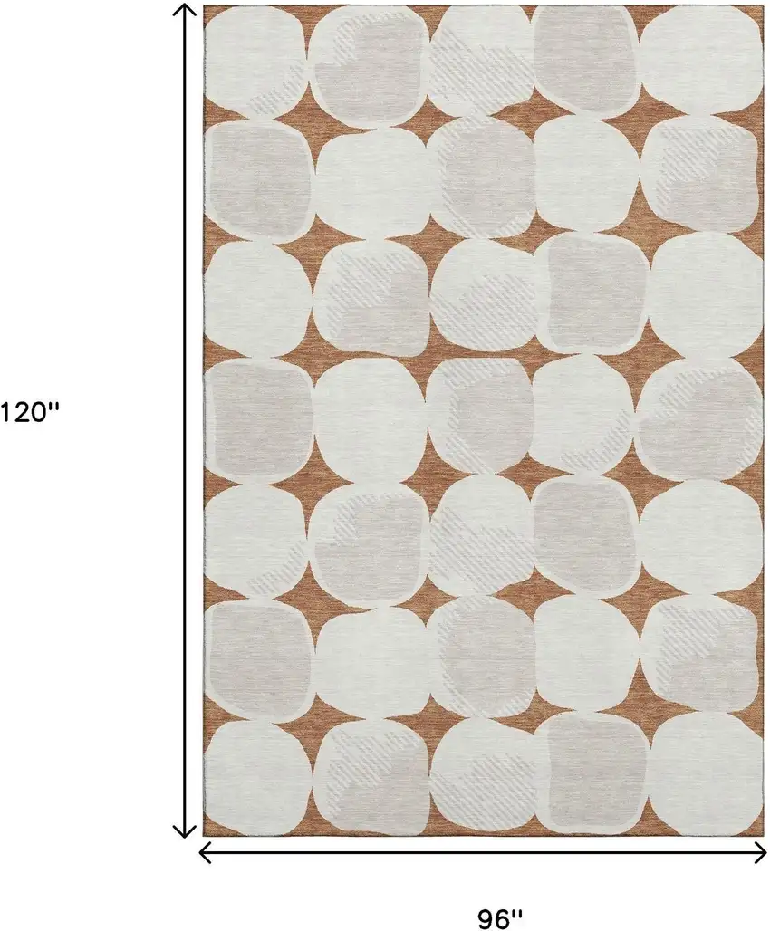 Rust And Ivory Abstract Geometric Washable Area Rug With UV Protection Photo 7