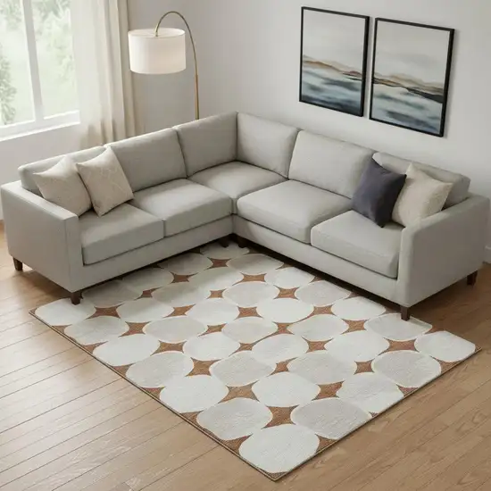 Rust And Ivory Abstract Geometric Washable Area Rug With UV Protection Photo 1