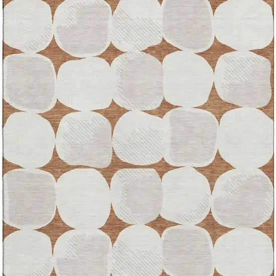 Rust And Ivory Abstract Geometric Washable Area Rug With UV Protection Photo 3