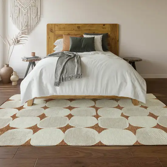 Rust And Ivory Abstract Geometric Washable Area Rug With UV Protection Photo 6