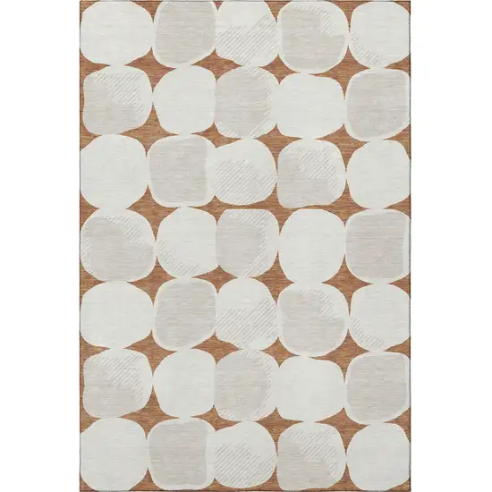 Rust And Ivory Abstract Geometric Washable Area Rug With UV Protection Photo 4