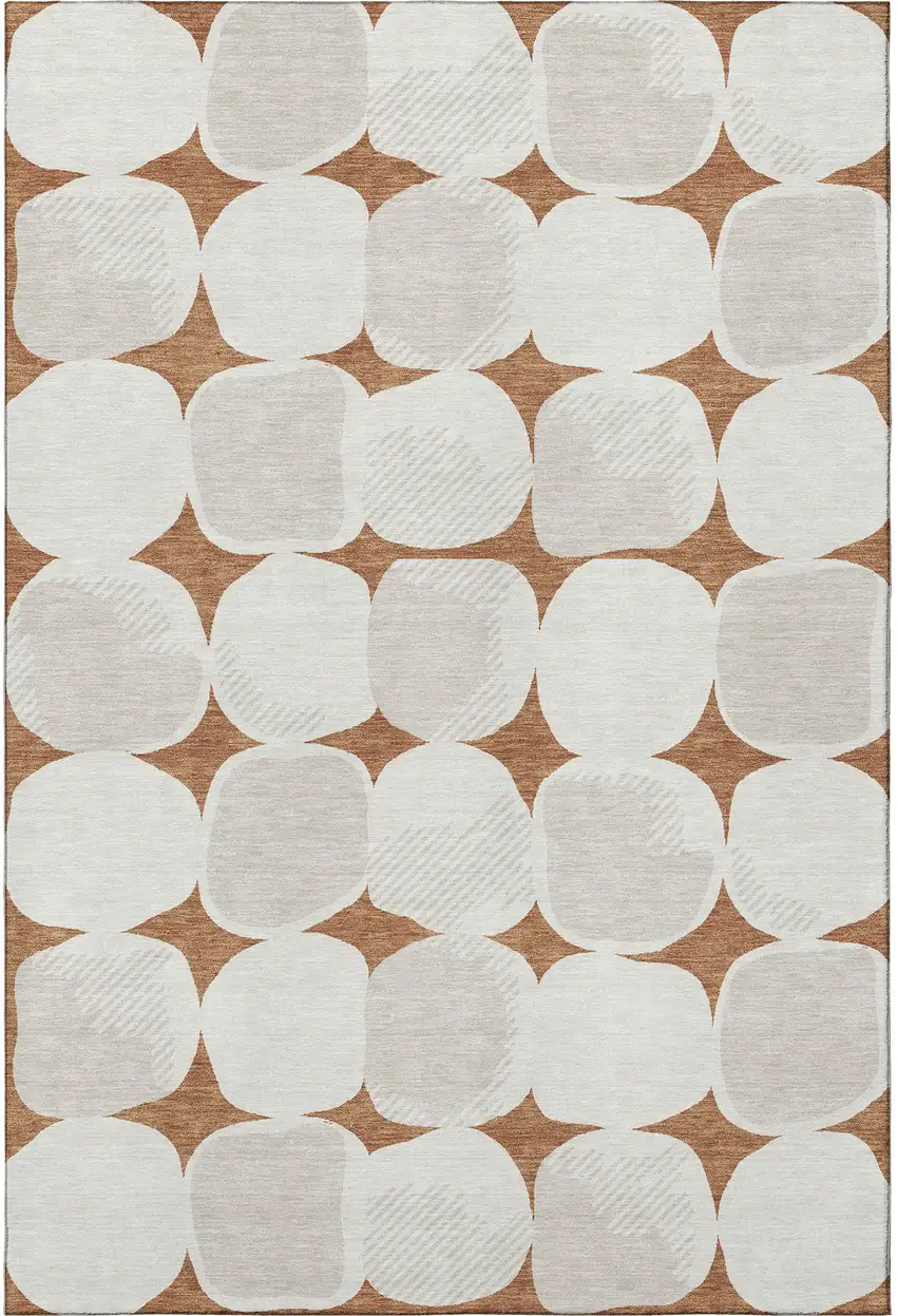 Rust And Ivory Abstract Geometric Washable Area Rug With UV Protection Photo 4