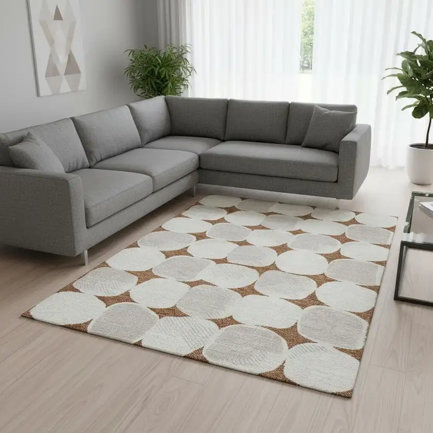 Rust And Ivory Abstract Geometric Washable Area Rug With UV Protection Photo 2