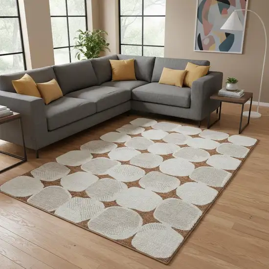 Rust And Ivory Abstract Geometric Washable Area Rug With UV Protection Photo 2