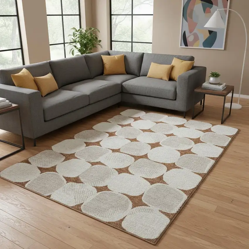 Rust And Ivory Abstract Geometric Washable Area Rug With UV Protection Photo 2