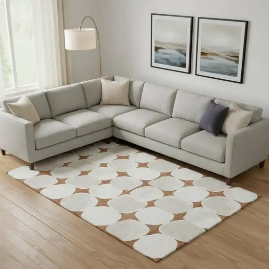 Rust And Ivory Abstract Geometric Washable Area Rug With UV Protection Photo 1