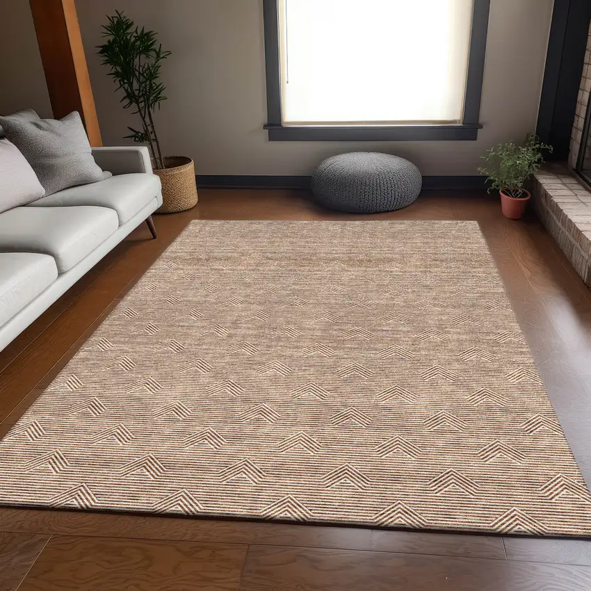 Rust And Ivory Abstract Geometric Washable Area Rug With UV Protection Photo 6