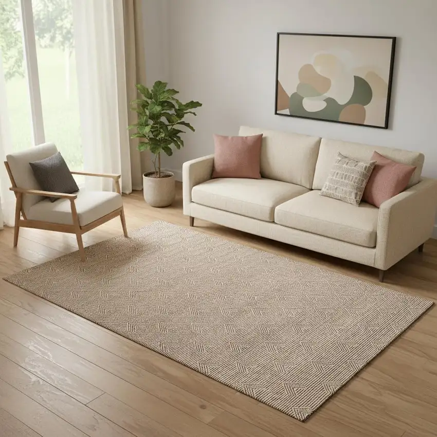 Rust And Ivory Abstract Geometric Washable Area Rug With UV Protection Photo 1