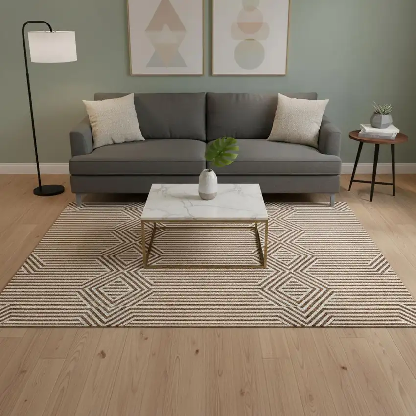 Rust And Ivory Abstract Geometric Washable Area Rug With UV Protection Photo 2