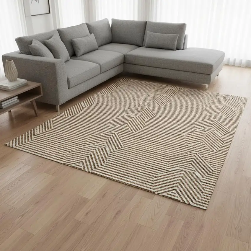 Rust And Ivory Abstract Geometric Washable Area Rug With UV Protection Photo 2