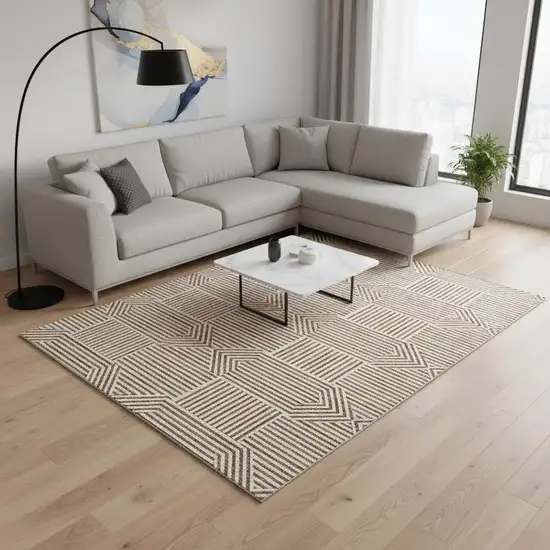 Rust And Ivory Abstract Geometric Washable Area Rug With UV Protection Photo 2