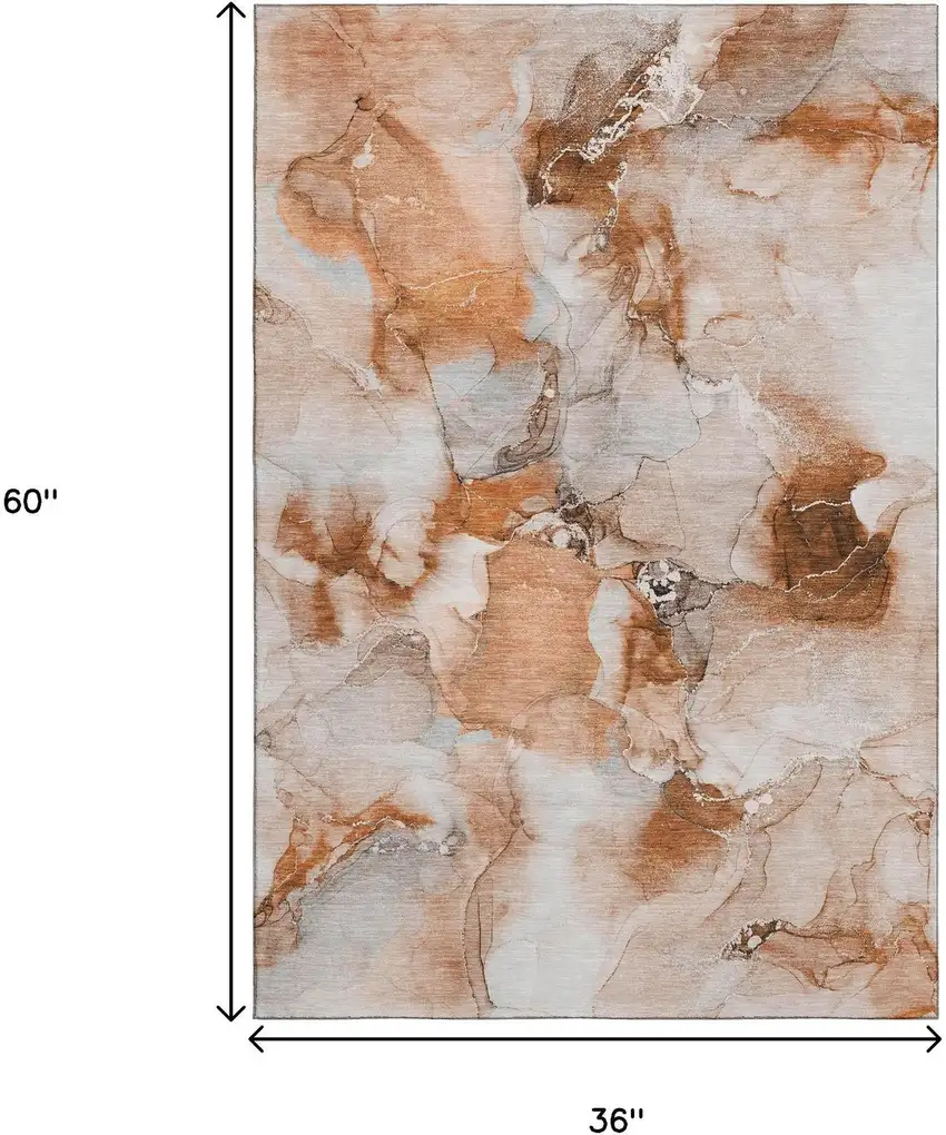 Rust And Ivory Abstract Washable Area Rug With UV Protection Photo 3